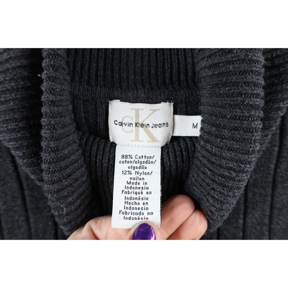Vtg 90s Calvin Klein Womens Medium Faded Striped Ribbed Knit Turtleneck Sweater - Picture 4 of 7